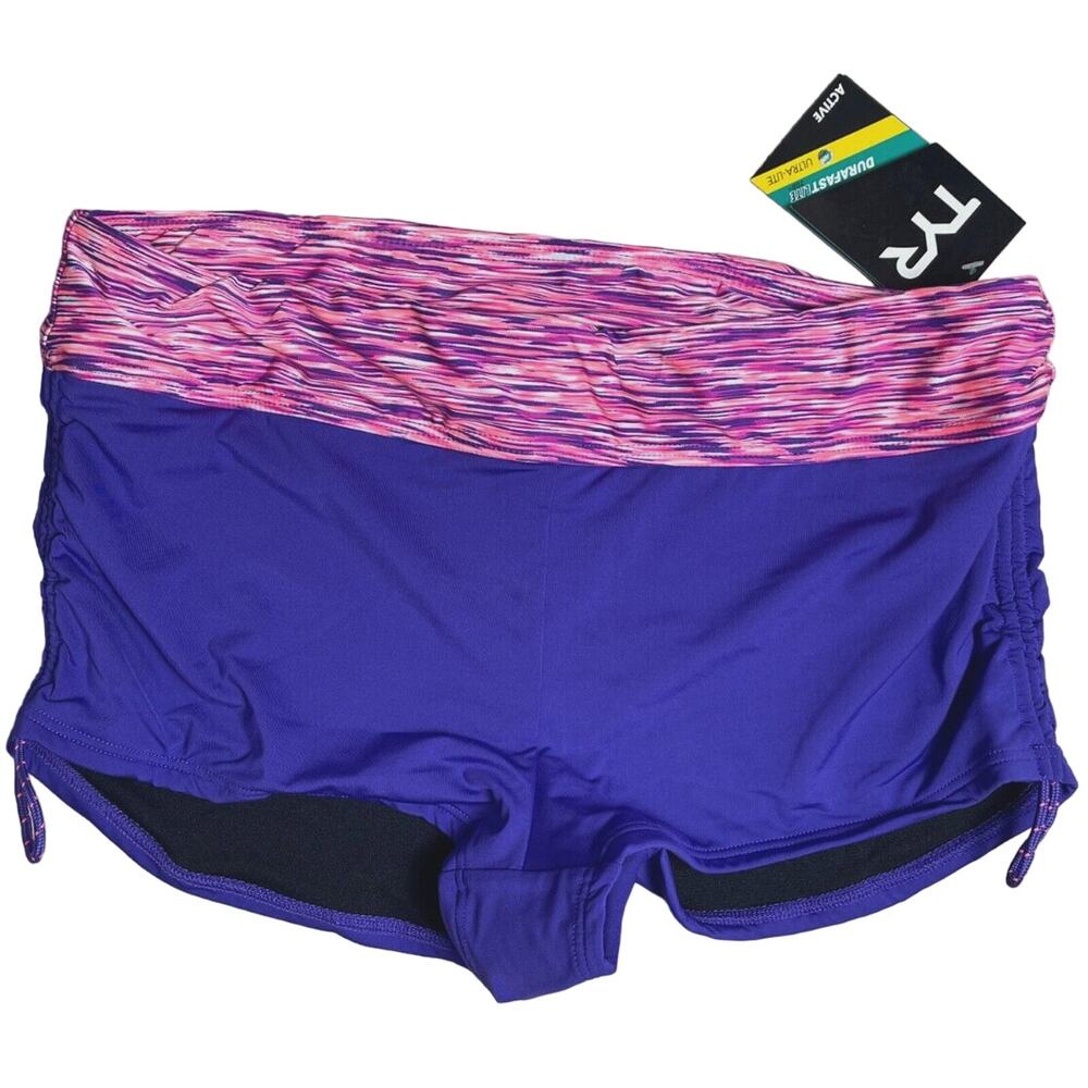 TYR Purple Swim Boyshorts with Pink Foldover Waist